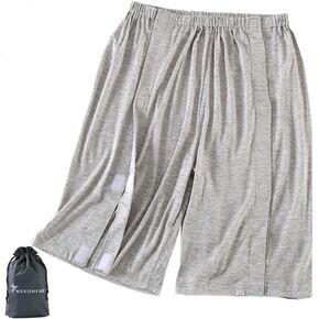 WEEOATAR Bedridden Patient Pants,Tear Away Pants with 2 Sides Magic Stickers for Post-Surgery,Incontinence Dialysis,Full Open Down Cotton Rip Off Pants for Hip Replacement(Man Grey,Short,XL)