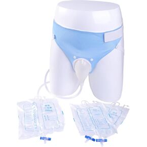 Wearable Urinary Drainage Bag for Men(2000 ML*1+1000 ML*2) ，Reusable Urine Collection Bag，Urinary Drainage Bag System，Elderly Urinalfor Bedridden Patients（Blue)