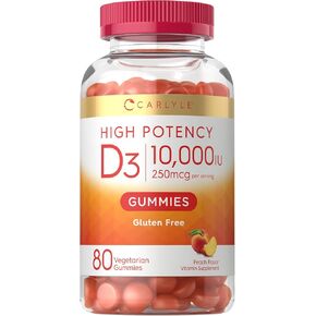 Carlyle Vitamin D3 Gummies | 80 Count | Vegetarian, Non-GMO, Gluten Free Formula | High Potency Vitamin D Supplement | Peach Flavored Gummy