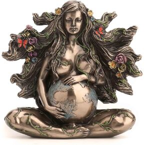 Veronese Design 4 3/4 Inch Sitting Pregnant Mother Gaia with Butterflies Cold Cast Resin Bronze Finish Sculpture
