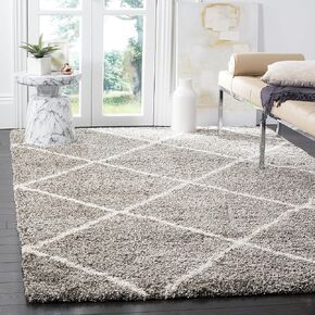 SAFAVIEH Hudson Shag Collection 5' Square Grey/Ivory SGH281B Modern Diamond Trellis Non-Shedding Living Room Bedroom Dining Room Entryway Plush 2-inch Thick Area Rug