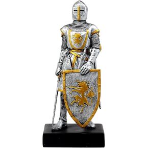 Ebros Coat of Arms Medieval English Swordsman Knight of Heraldry with Large Crest Shield Figurine 8.75" Tall Suit of Armor Statue Decor