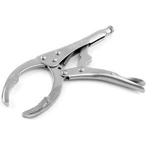 QWORK Locking Grip Oil Filter Wrench Pliers, 9 inch Alloy Steel Remover Wrench Tool, Fits Most Car and Equipment Filters - Heat Treated Carbon Steel with Nickel Plating