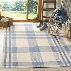 SAFAVIEH Courtyard Collection 4' Square Beige/Blue CY6201 Plaid Indoor/ Outside Waterproof Easy cleansingPatio Backyard Mudroom Accent Mat