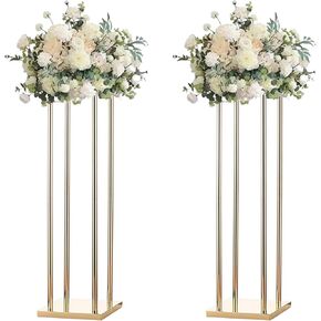Pack of 2 32 Inch Tall Wedding Flower Vase Metal Flower Stand Gold Display Column Elegant Table Centerpiece for Flower Arrangements
