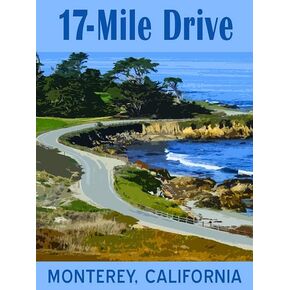 Vintage Art 17 Mile Drive Sticker, Monterey, California Destination Decals, Pebble Beach Scenic Drives Vinyl for Cars, Trucks, Laptops (3 x 4 inch)