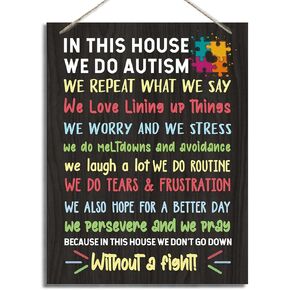 In This House We Do Autism Sign, Autism Awareness, Decorative Hanging Wood Plaque for Wall, Autism Family Home Decor, Rustic Door Hanger, Autism Acceptance Wood Sign, Autism Wall Sign