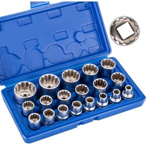 19 قطعة 1/2 بوصة مجموعة مقابس محرك عالمية، متري 8-32 مم 12 نقطة Cr-V مجموعة مقابس in Kuwait