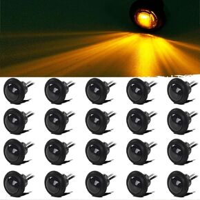 Partsam 20x 3/4" Round Amber/Red Led Marker Light Clearance Lights Front Rear Marker Indicators Tail Light for Trailer Truck Car Bus Van Pickup RV ATV UTV, Smoked Lens, 12V