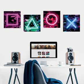 Gaming Poster Set Game Room Sticker for Wall Set of 4 (11.8" x 11.8" x 4 Pcs) Peel and Stick Video Game Controller Button Printed Neon Wall Decals Game Pad Button for Gamer Playroom Bed Living Room in Saudi Arabia