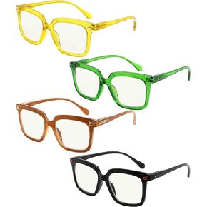 Eyekepper 4-Pack Progressive Multifocus Reading Glasses Blue Light Blocking for Women No Line Multifocal Readers Square Design