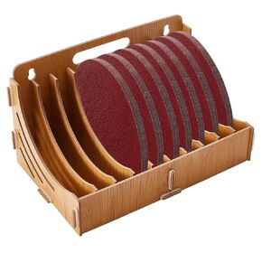 AHANDMAKER 10-Slot Wooden Sandpaper Organizer Holder, Sanding Discs Storage Rack Woodworking Tool Box Organizers Sander Tool Box Accessories, Wood CD Storage Rack, Peru