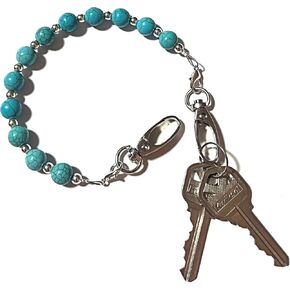 Hidden Hollow Beads Key Keeper 12" Turquoise Women's Beaded Strap Chain Finder Organizer Wallet Purse Holder Anti-Lost Ring