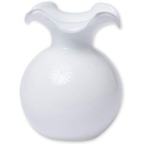 Vietri Hibiscus Glass White Small Fluted Vase, 6.25" D x 7" H, 28 oz, Mouthblown in Italy - Living Room, Coffee Table & Shelf Decor