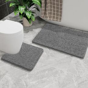AROGAN Bathroom Rug Sets 2 Piece, 20"x20" U-Shaped Toilet Mat and 21"×34" Bath Mats Bathroom Floor Set, Machine Washable Bath Rug Set, Absorbent and Dry Quickly, Soft Non Slip Bathroom Rug Set, Black
