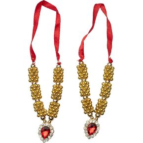 Set of 2 Stone Mala Set for Laddu Gopal/Devi Maa/Radha Krishna/Indian Traditional God Goddess Haar Sringar jewellary Set for Janmashtami God Statue for Festival Decoration(Size:-3'')(Red Golden)