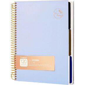 Yoment 5 Subject Spiral Notebook with Tabs A5 Notebook with Dividers 246 Pages Waterproof Hardcover Notebooks for Work School, Black