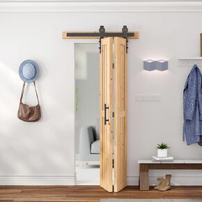30"x84" Bifold Barn Door with 36" Bifold Barn Door Hardware Kit for 2 Doors, Wood Folding Doors, Track, and Handle Pulls Included - Easy to Install, Space-Saving for Rustic Home Decor