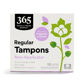 365 by Whole Foods Market, Organic Cotton Tampons, Non-Applicator, Regular Absorbency, Unscented, 18 Count