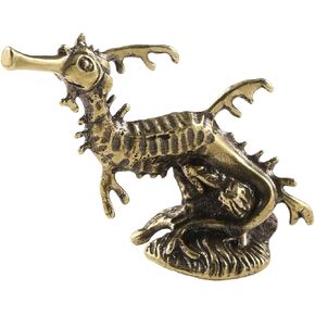 Leheybia 1 Pcs Brass Seahorse Sculpture Hippocampi Miniature Figurines Brass Marine Animal Sculpture Brass Figurine for Desktop Decoration（Golden）