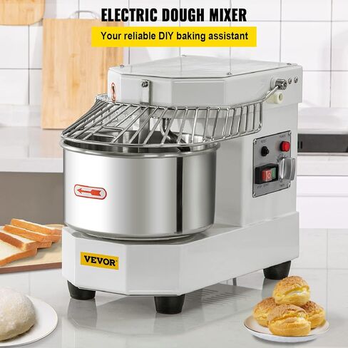VEVOR Commercial Food Mixer, 7.3Qt Capacity, 450W Dual Rotating Dough Kneading Machine with Food-grade Stainless Steel Bowl, Security Shield & Timer Included, Baking Equipment for Restaurant Pizzeria in Saudi Arabia