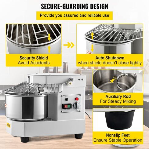 VEVOR Commercial Food Mixer, 7.3Qt Capacity, 450W Dual Rotating Dough Kneading Machine with Food-grade Stainless Steel Bowl, Security Shield & Timer Included, Baking Equipment for Restaurant Pizzeria in Saudi Arabia