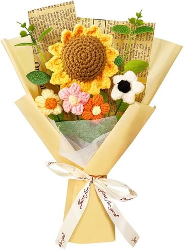 Crochet Flower Bouquet: Completed Crochet Sunflowers for Graduation Gifts Home Decor Valentines Day Mother's Day Birthday Gifts (Sunflower - Yellow) in Saudi Arabia