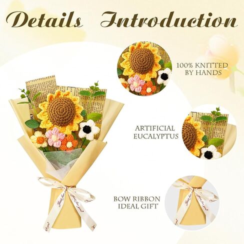 Crochet Flower Bouquet: Completed Crochet Sunflowers for Graduation Gifts Home Decor Valentines Day Mother's Day Birthday Gifts (Sunflower - Yellow) in Saudi Arabia