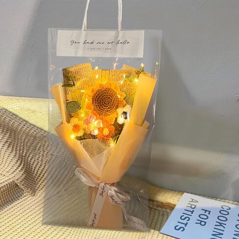 Crochet Flower Bouquet: Completed Crochet Sunflowers for Graduation Gifts Home Decor Valentines Day Mother's Day Birthday Gifts (Sunflower - Yellow) in Saudi Arabia