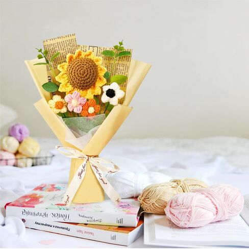 Crochet Flower Bouquet: Completed Crochet Sunflowers for Graduation Gifts Home Decor Valentines Day Mother's Day Birthday Gifts (Sunflower - Yellow) in Saudi Arabia