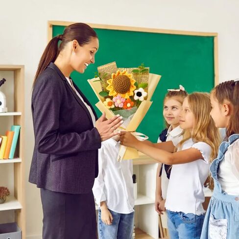 Crochet Flower Bouquet: Completed Crochet Sunflowers for Graduation Gifts Home Decor Valentines Day Mother's Day Birthday Gifts (Sunflower - Yellow) in Saudi Arabia