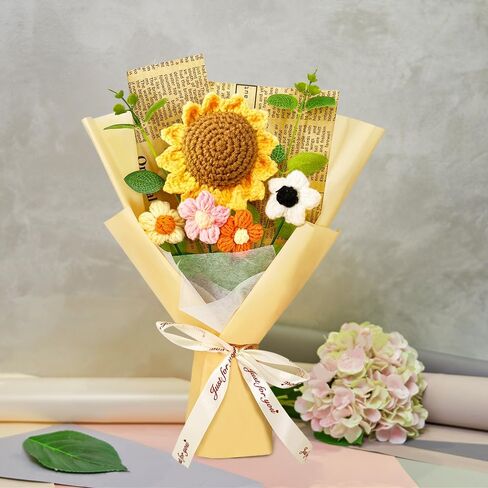 Crochet Flower Bouquet: Completed Crochet Sunflowers for Graduation Gifts Home Decor Valentines Day Mother's Day Birthday Gifts (Sunflower - Yellow) in Saudi Arabia