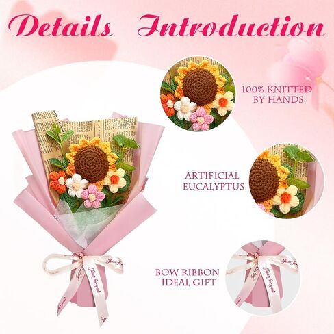 Crochet Flower Bouquet: Completed Crochet Sunflowers for Graduation Gifts Home Decor Valentines Day Mother's Day Birthday Gifts (Sunflower - Yellow) in Saudi Arabia