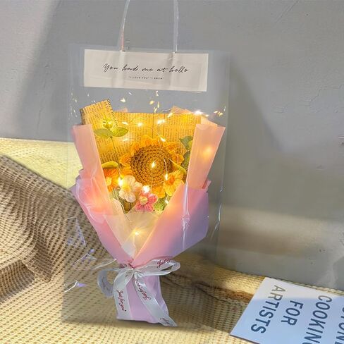 Crochet Flower Bouquet: Completed Crochet Sunflowers for Graduation Gifts Home Decor Valentines Day Mother's Day Birthday Gifts (Sunflower - Yellow) in Saudi Arabia