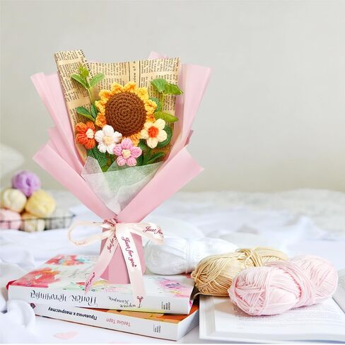Crochet Flower Bouquet: Completed Crochet Sunflowers for Graduation Gifts Home Decor Valentines Day Mother's Day Birthday Gifts (Sunflower - Yellow) in Saudi Arabia