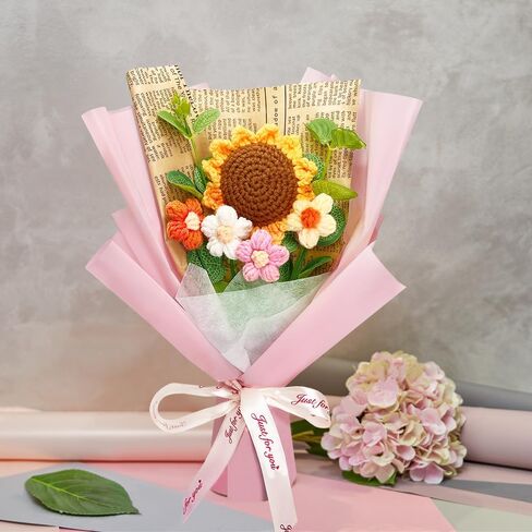 Crochet Flower Bouquet: Completed Crochet Sunflowers for Graduation Gifts Home Decor Valentines Day Mother's Day Birthday Gifts (Sunflower - Yellow) in Saudi Arabia