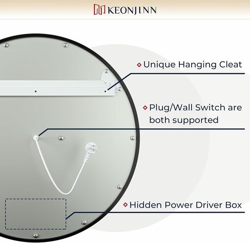 مرآة مستديرة LED مقاس 30 بوصة من Keonjinn للحمام، إطار أسود مصقول بإضاءة أمامية 3 درجات حرارة ملونة، مرآة دائرة مضاءة، مرآة زينة دائرية مؤطرة للجدار، مضيئة وقابلة للتعتيم CRI 90+ in Kuwait