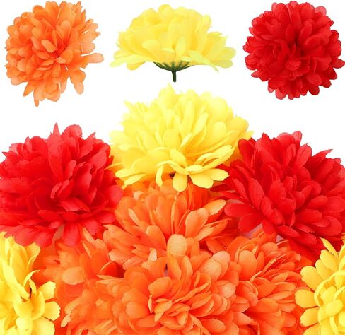 40Pcs Large Marigold Flower Heads Bulk 4 inch, Silk Marigold Artificial Flowers for Diwali Home Decor, Spring Bush Floral, Indian Décor for Pooja, DIY, Wedding Christmas(Multi Color) in Kuwait