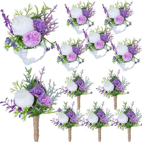 12 Pcs Wedding Corsage and Boutonniere Set Artificial Rose Wedding Corsage Wristband with Pins for Prom Men Bride Party Accessories Groom Groomsmen Bridesmaids Women in Kuwait
