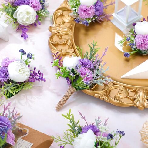 12 Pcs Wedding Corsage and Boutonniere Set Artificial Rose Wedding Corsage Wristband with Pins for Prom Men Bride Party Accessories Groom Groomsmen Bridesmaids Women in Kuwait