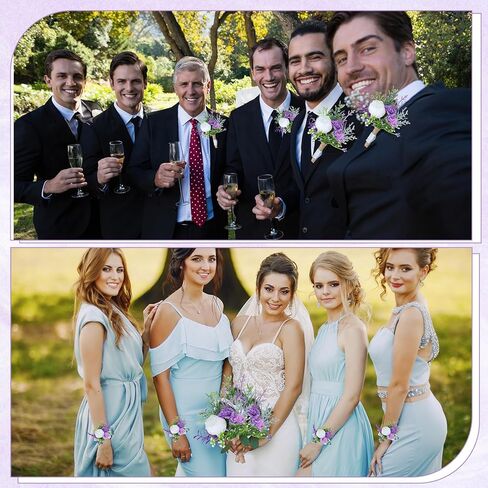 12 Pcs Wedding Corsage and Boutonniere Set Artificial Rose Wedding Corsage Wristband with Pins for Prom Men Bride Party Accessories Groom Groomsmen Bridesmaids Women in Kuwait