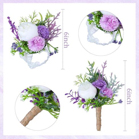 12 Pcs Wedding Corsage and Boutonniere Set Artificial Rose Wedding Corsage Wristband with Pins for Prom Men Bride Party Accessories Groom Groomsmen Bridesmaids Women in Kuwait