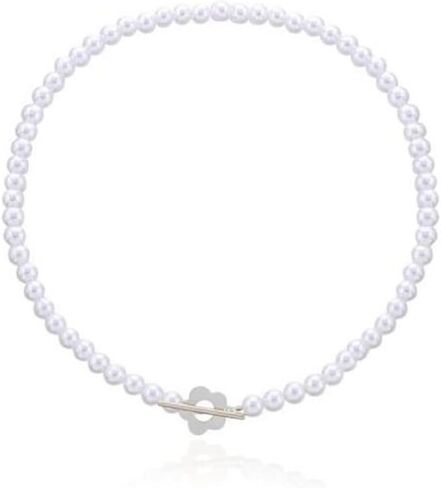 Plum Blossom Daisy Flower Choker Necklace Crystal Beaded Imitation Pearl Toggle Clasp for Women Girls Elegant Boho Clavicle Chains Minimalist Jewelry in Saudi Arabia