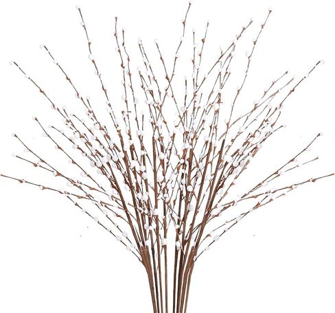 35.43in Pussy Willow Branches 10PCS White Long Stem Artificial Flowers Foam Flowers Faux Pussy Willow Branches for Tall Vases Wedding Home Office Party Hotel Indoor Yard Decor(White) in Saudi Arabia