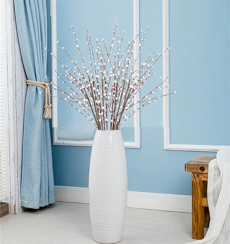 35.43in Pussy Willow Branches 10PCS White Long Stem Artificial Flowers Foam Flowers Faux Pussy Willow Branches for Tall Vases Wedding Home Office Party Hotel Indoor Yard Decor(White) in Saudi Arabia