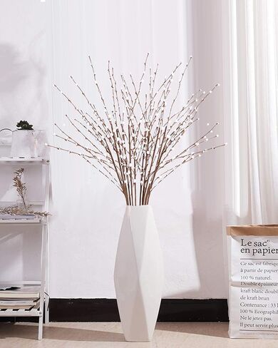 35.43in Pussy Willow Branches 10PCS White Long Stem Artificial Flowers Foam Flowers Faux Pussy Willow Branches for Tall Vases Wedding Home Office Party Hotel Indoor Yard Decor(White) in Saudi Arabia