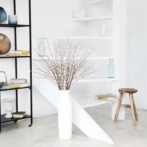 35.43in Pussy Willow Branches 10PCS White Long Stem Artificial Flowers Foam Flowers Faux Pussy Willow Branches for Tall Vases Wedding Home Office Party Hotel Indoor Yard Decor(White) in Saudi Arabia
