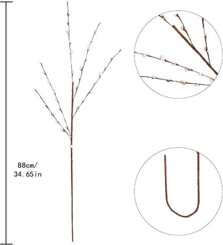 35.43in Pussy Willow Branches 10PCS White Long Stem Artificial Flowers Foam Flowers Faux Pussy Willow Branches for Tall Vases Wedding Home Office Party Hotel Indoor Yard Decor(White) in Saudi Arabia