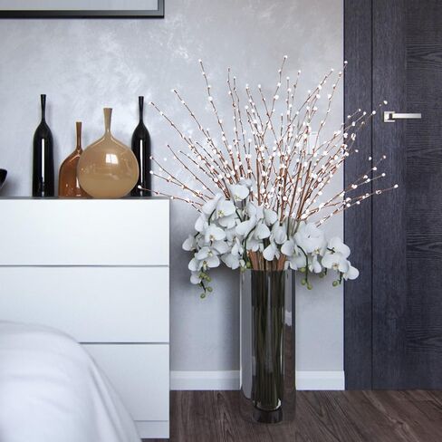 35.43in Pussy Willow Branches 10PCS White Long Stem Artificial Flowers Foam Flowers Faux Pussy Willow Branches for Tall Vases Wedding Home Office Party Hotel Indoor Yard Decor(White) in Saudi Arabia