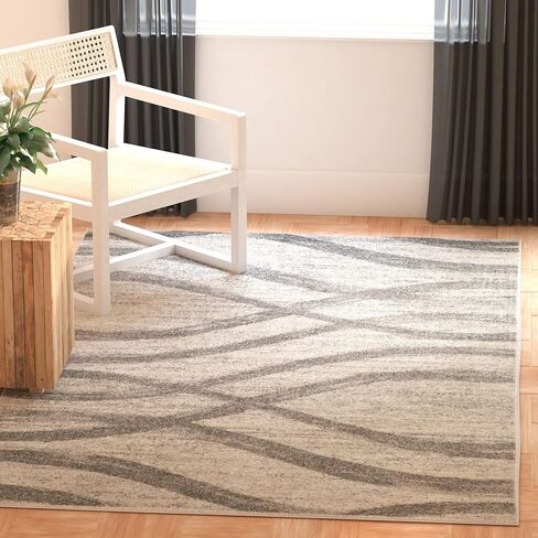 SAFAVIEH Adirondack Collection 4' Square Cream/Grey ADR125C Modern Wave Distressed Non-Shedding Living Room Bedroom Accent Rug in Saudi Arabia